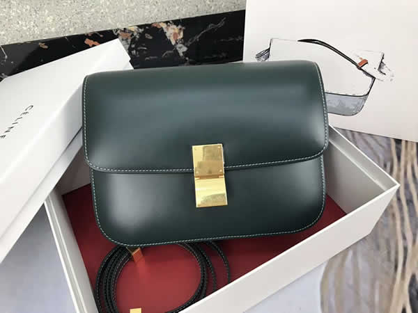 Fake Celine Box Classic Single Shoulder Flip Bag Dark Green Messenger Bag